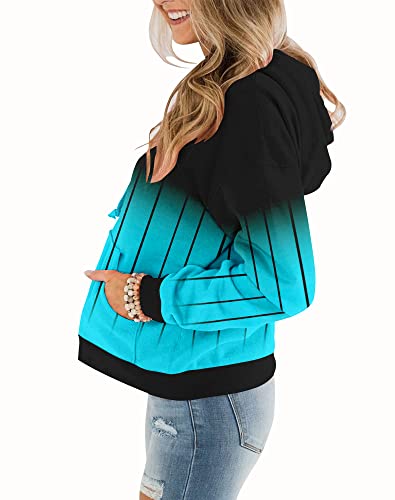 Womens Casual Hoodies Crew Neck Long Sleeve Sweatshirts With Pocket Lightweight Pullover Tops-Gradient
