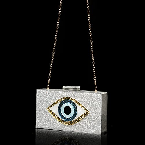 Clutch Purses for Women-Evil Eye Acrylic Clutch Glitter Purse Evening Bag Chain Shoulder Crossbody Handbags