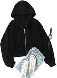 Women's Crop Zip Up Drawstring Pocket Basic Zipper Hooded Sweatshirt