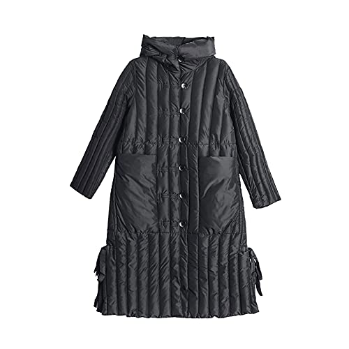 Womens Puffer Jackets Ankle Length Thicken Winter Coats Folds Stripe Overcoat Warm Padded Loose Down Coat Beige