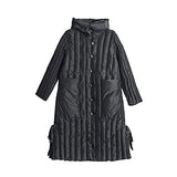 Womens Puffer Jackets Ankle Length Thicken Winter Coats Folds Stripe Overcoat Warm Padded Loose Down Coat Beige