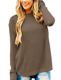 Women's Long Sleeve Oversized Crew Neck Solid Color Knit Pullover Sweater Tops Mocha