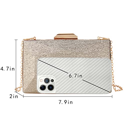 Women Lattice Pattern Metal Handbag Chain Geometric Evening Clutch Purse, Gold