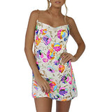 Women Girls Backless Sequin Dresses Spaghetti Strap Deep V-Neck A-line Short Dress Sparkly Party Clubwear