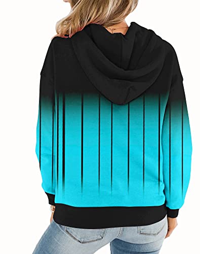Womens Casual Hoodies Crew Neck Long Sleeve Sweatshirts With Pocket Lightweight Pullover Tops-Gradient