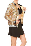 Womens Sequin Long Sleeve Front Zip Jacket with Ribbed Cuffs, Gold, Small
