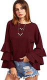 Women's Round Neck Ruffle Long Sleeve Blouse