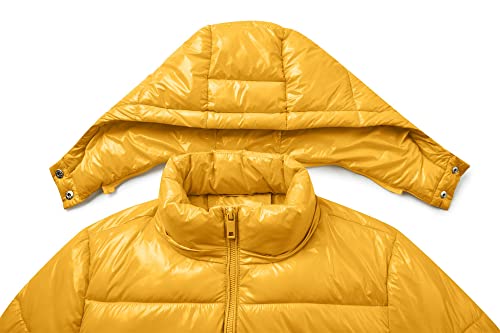 Women's Winter Hooded Shiny Puffer Jacket Casual Warm Quilted Full Zip Short Bubble Padded Coat (as1, alpha, s, regular, regular, Dark Gold, Small)