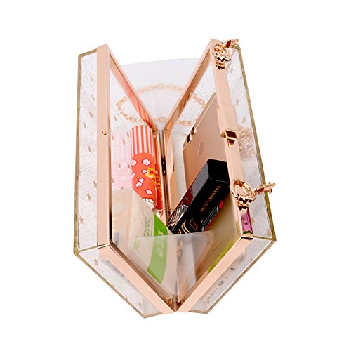 Women Acrylic Transparent Gold star Evening Bags Purses Clutch Vintage Banquet Handbag (Pink) Medium