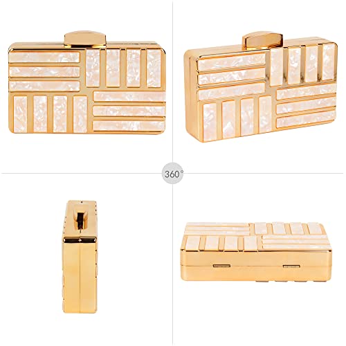 Women Lattice Pattern Metal Handbag Chain Geometric Evening Clutch Purse, Gold