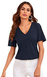 Women's Summer Teen Basic V Neck Short Sleeve Loose Casual Tee T-Shirt Top