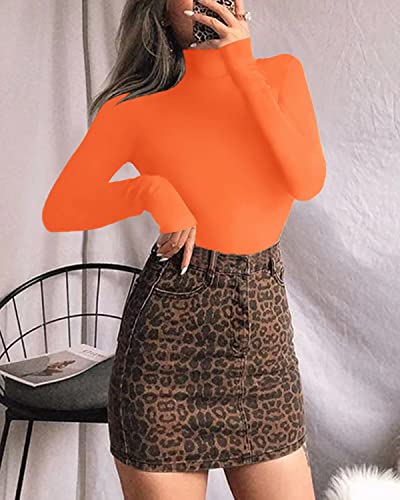 Women's Mock Turtle Neck Long Sleeve Tops Bodysuit Jumpsuit (A Long Sleeve Black)