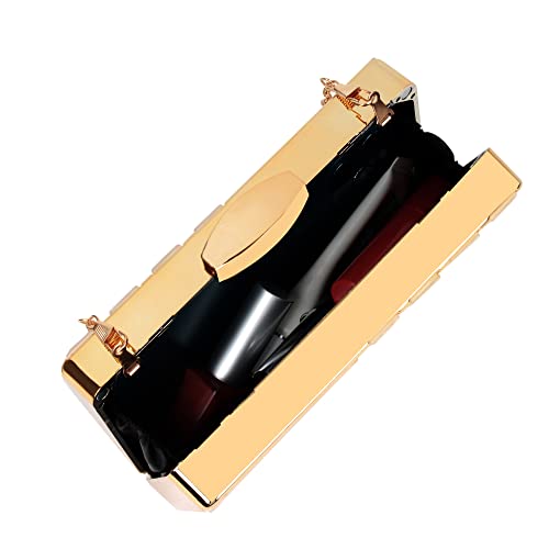 Women Lattice Pattern Metal Handbag Chain Geometric Evening Clutch Purse, Gold