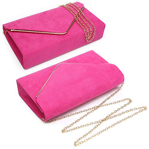 Ladies' Velvet Evening Clutch Handbag Formal Party Clutch For Women With Chain Strap (Rose)