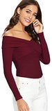 Women's Sexy Off Shoulder Long Sleeve T-Shirt Cross Wrap Ribbed Knit Tops
