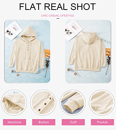 Womens Casual Hoodies Long Sleeve Drawstring Lightweight Solid Hooded Sweatshirt Button Loose Pullover Tops Fall Clothes with Pocket