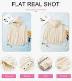 Womens Casual Hoodies Long Sleeve Drawstring Lightweight Solid Hooded Sweatshirt Button Loose Pullover Tops Fall Clothes with Pocket