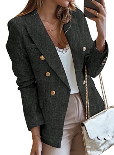 Blazer Jackets for Women Tweed Double Breasted Elegant Lightweight Cardigan Outwear Gray S