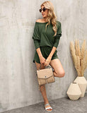 Women's Long Sleeve Loungewear Crewneck Pullover Tops Long Pants Sweatsuits Tracksuits with Pockets Army Green