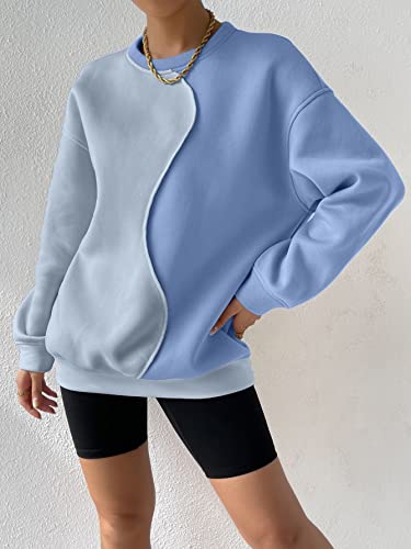 Women's Color Block Crew Neck Oversized Sweatshirt Drop Shoulder Casual Pullover