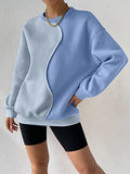 Women's Color Block Crew Neck Oversized Sweatshirt Drop Shoulder Casual Pullover