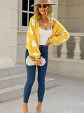 Women's Cardigan Sweaters - Floral Knit Open Front Crop Cardigans Long Sleeve Sweater Outwear Tops Orange L
