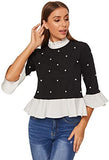 Women's Cute Long Sleeve Ruffle Hem Sweatshirt Contrast Collar Top