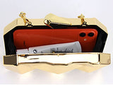 Women Lattice Pattern Metal Handbag Chain Geometric Evening Clutch Purse, Gold