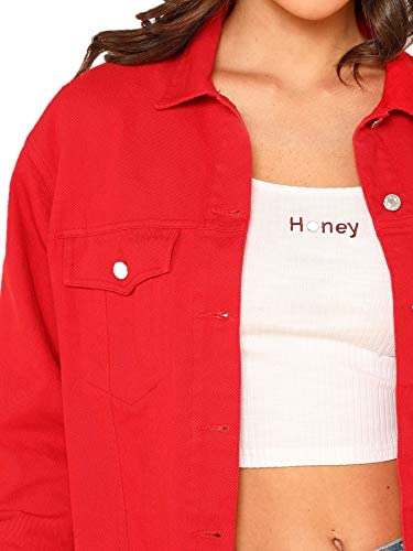 Women's Basic Long Sleeve Button Down Ripped Denim Jacket Outerwear