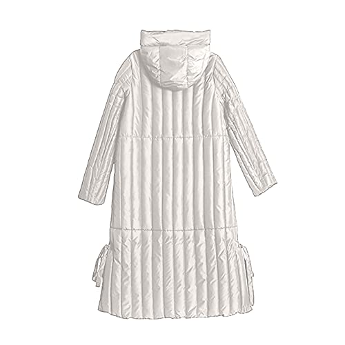 Womens Puffer Jackets Ankle Length Thicken Winter Coats Folds Stripe Overcoat Warm Padded Loose Down Coat Beige