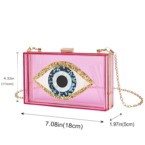 Clutch Purses for Women-Evil Eye Acrylic Clutch Glitter Purse Evening Bag Chain Shoulder Crossbody Handbags