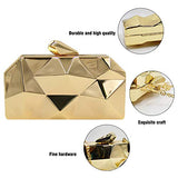 Women Lattice Pattern Metal Handbag Chain Geometric Evening Clutch Purse, Gold
