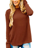 Women's Long Sleeve Oversized Crew Neck Solid Color Knit Pullover Sweater Tops Mocha