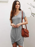 Women's Twist Dress V Neck Cut Out T Shirt Dress Short Sleeve Mini Midi Dresses