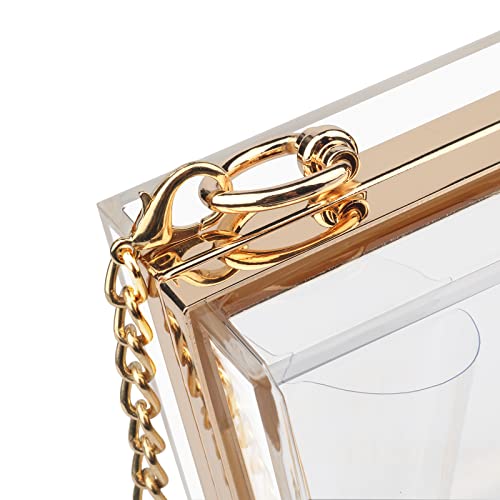 Women Acrylic Transparent Gold star Evening Bags Purses Clutch Vintage Banquet Handbag (Pink) Medium