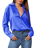 Black Silk Button Up Shirt Women Satin Blouse Casual V-Neck Long Sleeve Business Office Blouses Tops Black S