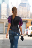 Black Silk Asymmetric Butterfly Sleeve Top