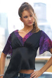 Black Silk Asymmetric Butterfly Sleeve Top