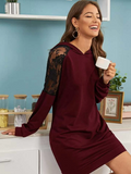 CONTRAST LACE HOODED SWEATSHIRT DRESS