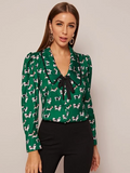 Tie Neck Allover Dog Print Blouse
