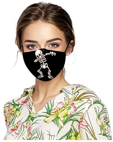 Stylish Skull Print Adult Halloween Fashion Dustproof Face_Mask Washable Reusable Cloth Bandana for Men Women Pack of 5