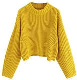 Women's Mock Neck Drop Shoulder Oversized Batwing Sleeve Crop Top Sweater