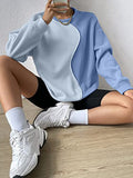 Women's Color Block Crew Neck Oversized Sweatshirt Drop Shoulder Casual Pullover