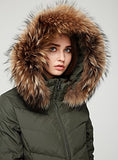 Women's Down Coat With Real Raccoon Fur Hooded Parka Jacket (Large, Wine)