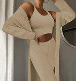 Womens Fuzzy Fleece 3 Piece Pajama Set Tank Crop Tops Pants Open Front Cardigan Lounge Outfit Light Blue S