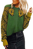 Women's Sweaters Casual Leopard Printed Patchwork Long Sleeves Knitted Pullover Cropped Sweater Tops