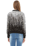 Womens Sequin Long Sleeve Front Zip Jacket with Ribbed Cuffs, Gold, Small
