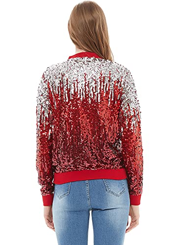 Womens Sequin Long Sleeve Front Zip Jacket with Ribbed Cuffs, Gold, Small