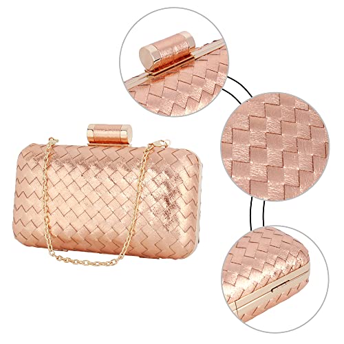 Women Lattice Pattern Metal Handbag Chain Geometric Evening Clutch Purse, Gold