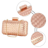 Women Lattice Pattern Metal Handbag Chain Geometric Evening Clutch Purse, Gold